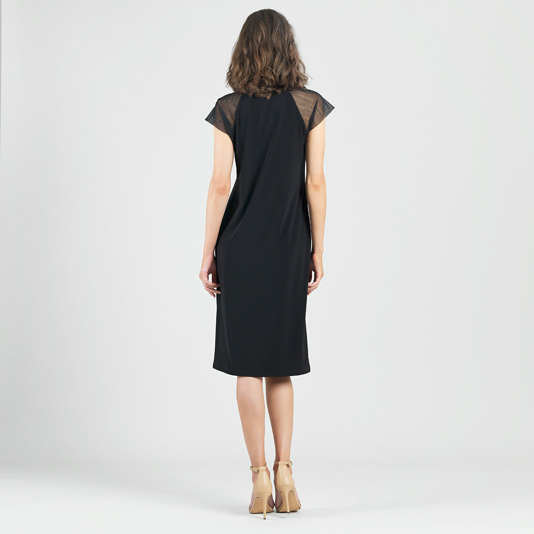 Mesh Cap Sleeve Midi Dress - Black | Clara Sunwoo Premium