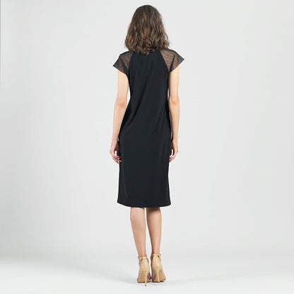 Mesh Cap Sleeve Midi Dress - Black | Clara Sunwoo Premium