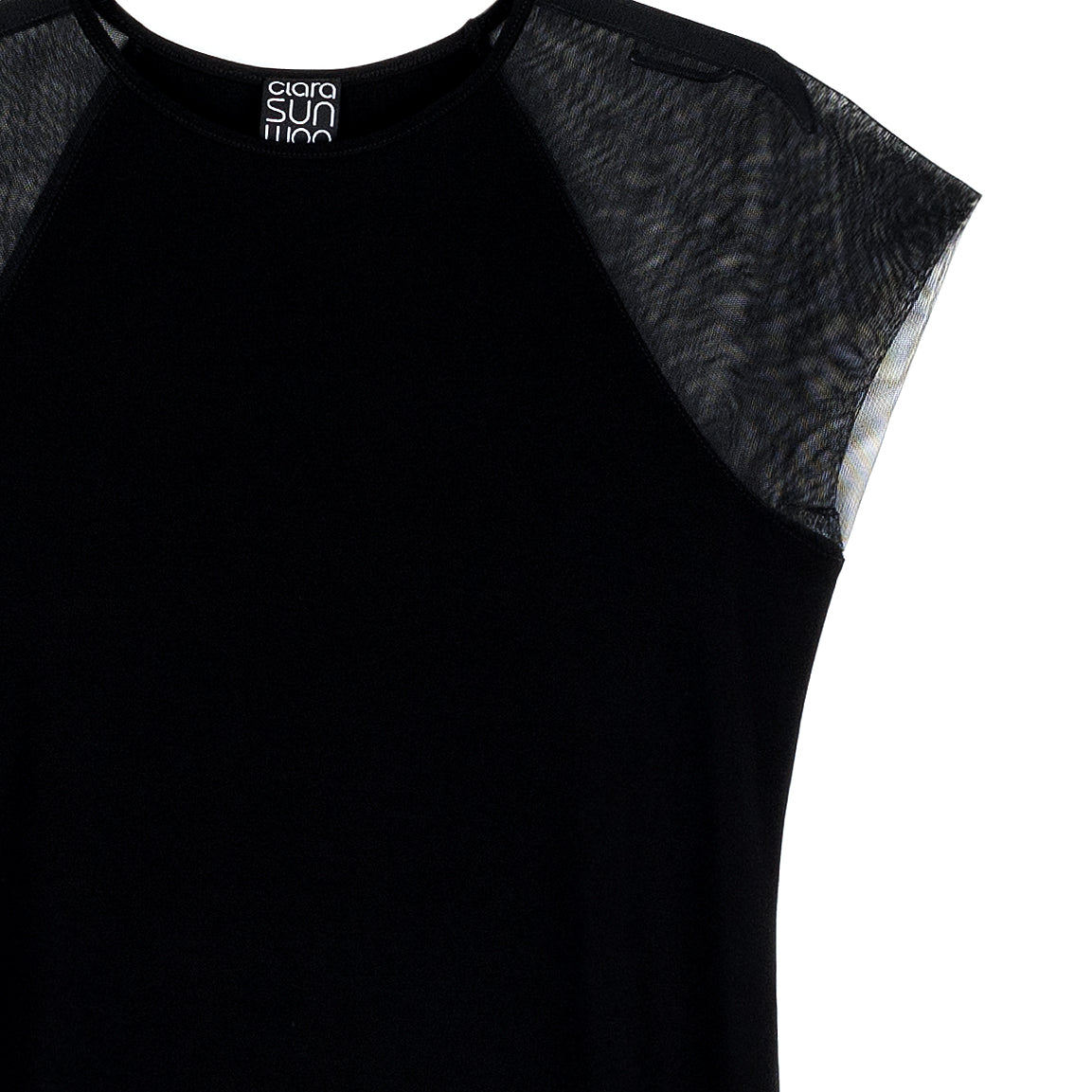 Mesh Cap Sleeve Midi Dress - Black | Clara Sunwoo Premium
