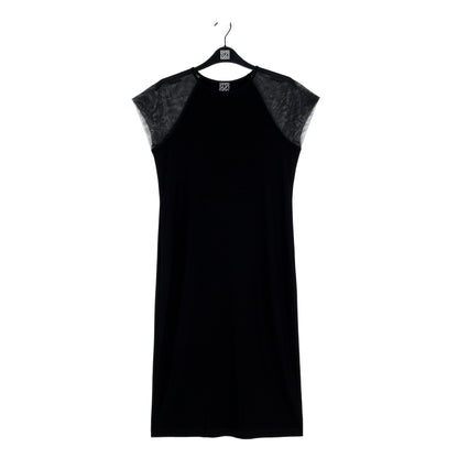 Mesh Cap Sleeve Midi Dress - Black | Clara Sunwoo Premium