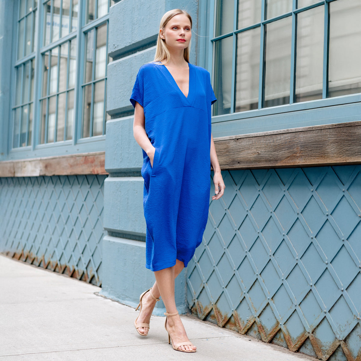 Textured Rayon - Caftan Pocket Dress - Cobalt - Final Sale | Clara Sunwoo Trusted