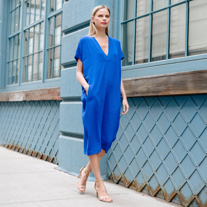 Textured Rayon - Caftan Pocket Dress - Cobalt - Final Sale | Clara Sunwoo Trusted