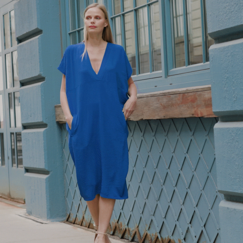Textured Rayon - Caftan Pocket Dress - Cobalt - Final Sale | Clara Sunwoo Trusted