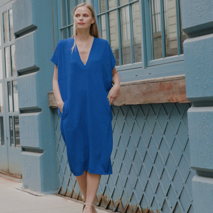 Textured Rayon - Caftan Pocket Dress - Cobalt - Final Sale | Clara Sunwoo Trusted