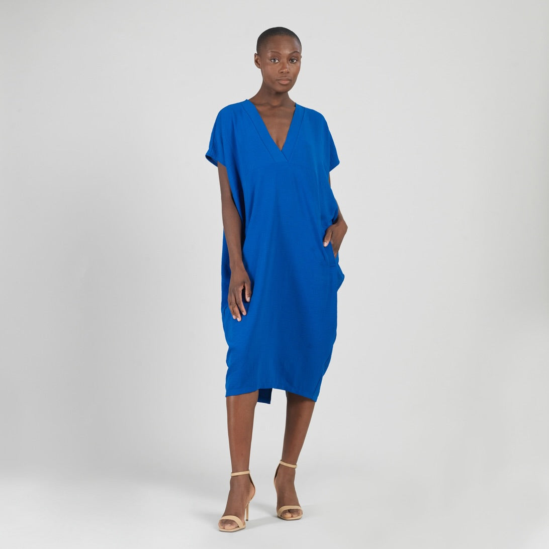 Textured Rayon - Caftan Pocket Dress - Cobalt - Final Sale | Clara Sunwoo Trusted