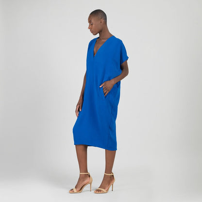 Textured Rayon - Caftan Pocket Dress - Cobalt - Final Sale | Clara Sunwoo Trusted