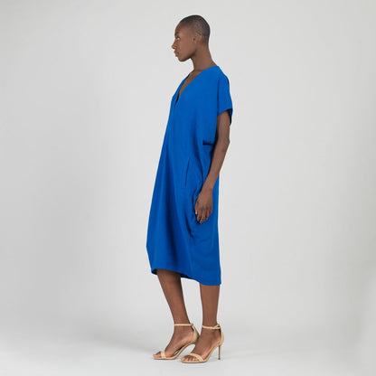 Textured Rayon - Caftan Pocket Dress - Cobalt - Final Sale | Clara Sunwoo Trusted