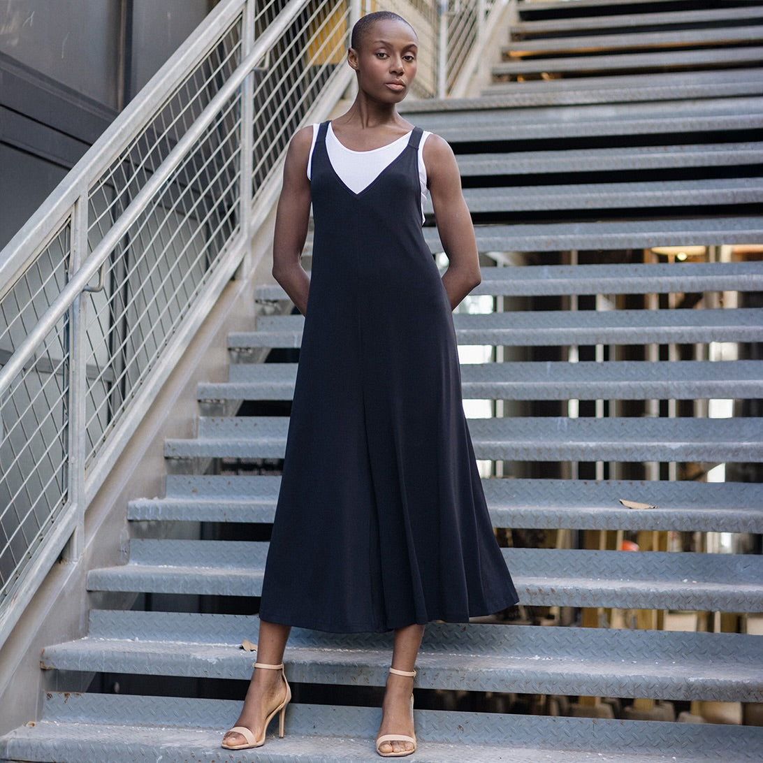 V-Neck Cross Back Jumpsuit - Black - Final Sale | Clara Sunwoo Sale