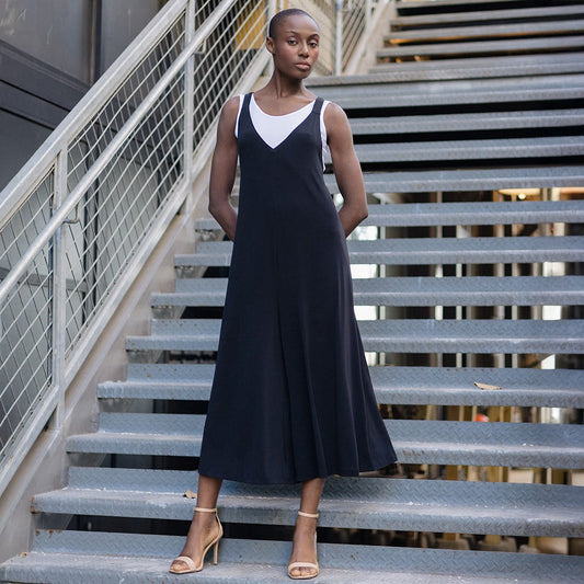 V-Neck Cross Back Jumpsuit - Black - Final Sale | Clara Sunwoo Sale