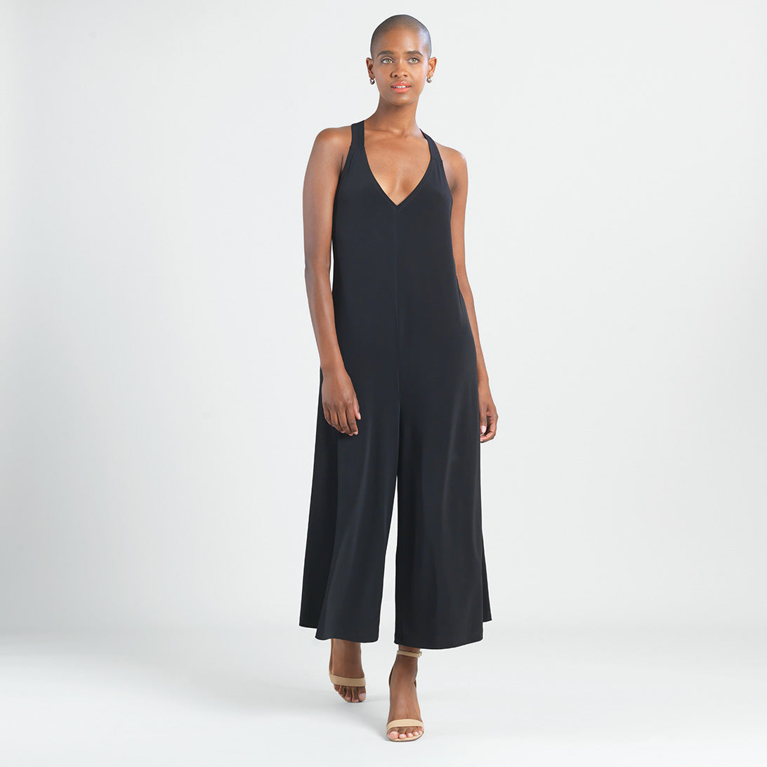 V-Neck Cross Back Jumpsuit - Black - Final Sale | Clara Sunwoo Sale