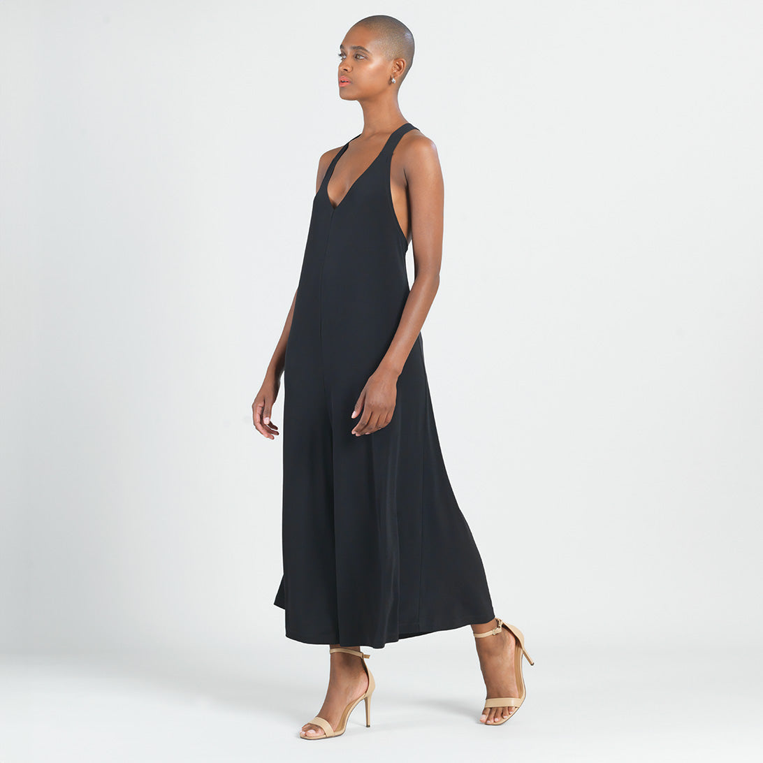 V-Neck Cross Back Jumpsuit - Black - Final Sale | Clara Sunwoo Sale