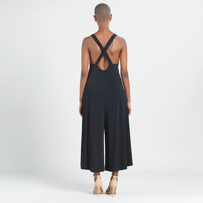 V-Neck Cross Back Jumpsuit - Black - Final Sale | Clara Sunwoo Sale
