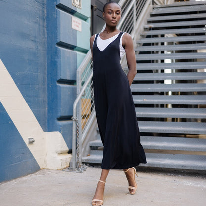V-Neck Cross Back Jumpsuit - Black - Final Sale | Clara Sunwoo Sale