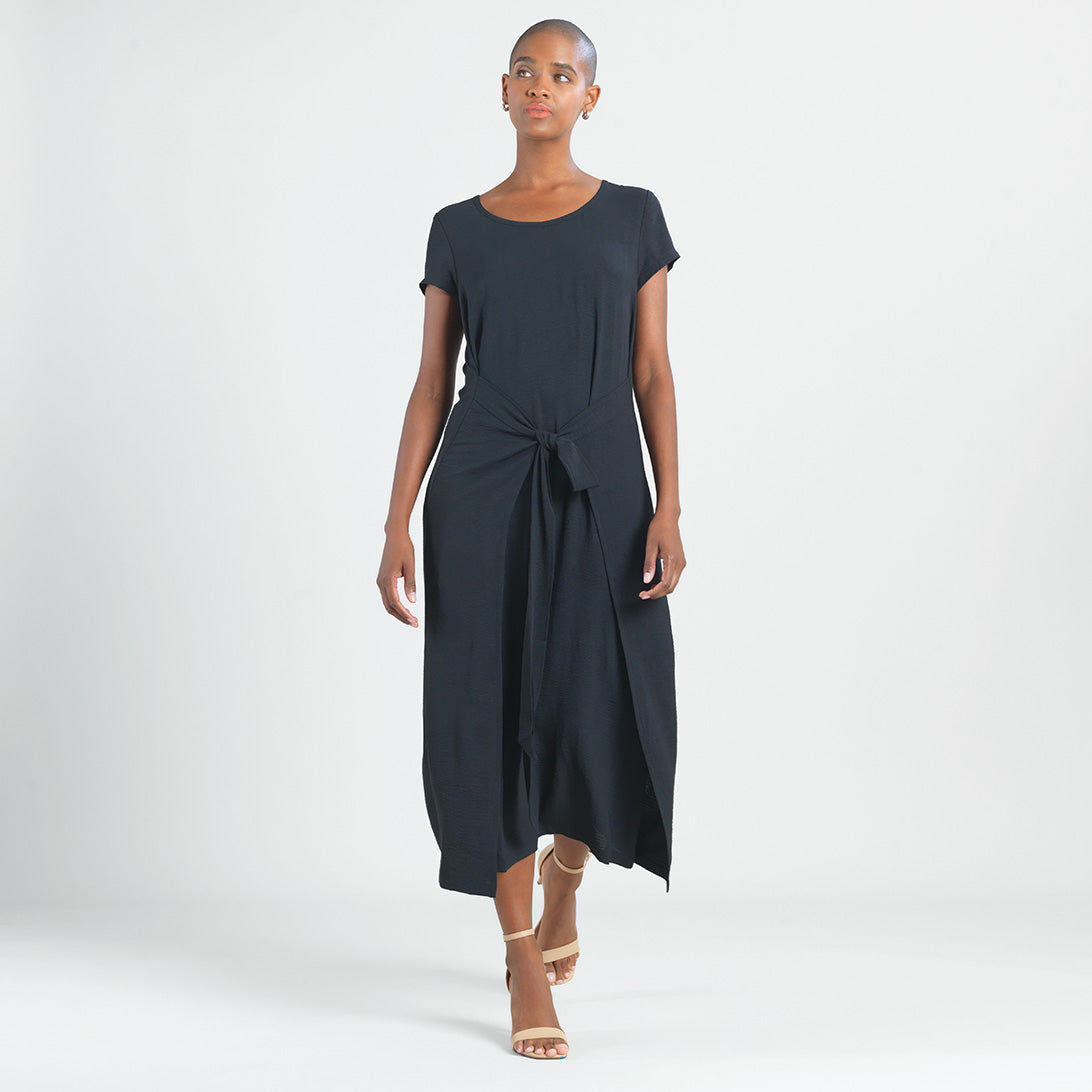 Soft Textured Rayon - Tie Wrap Overlay Midi Dress - Black - Final Sale! | Clara Sunwoo Deals