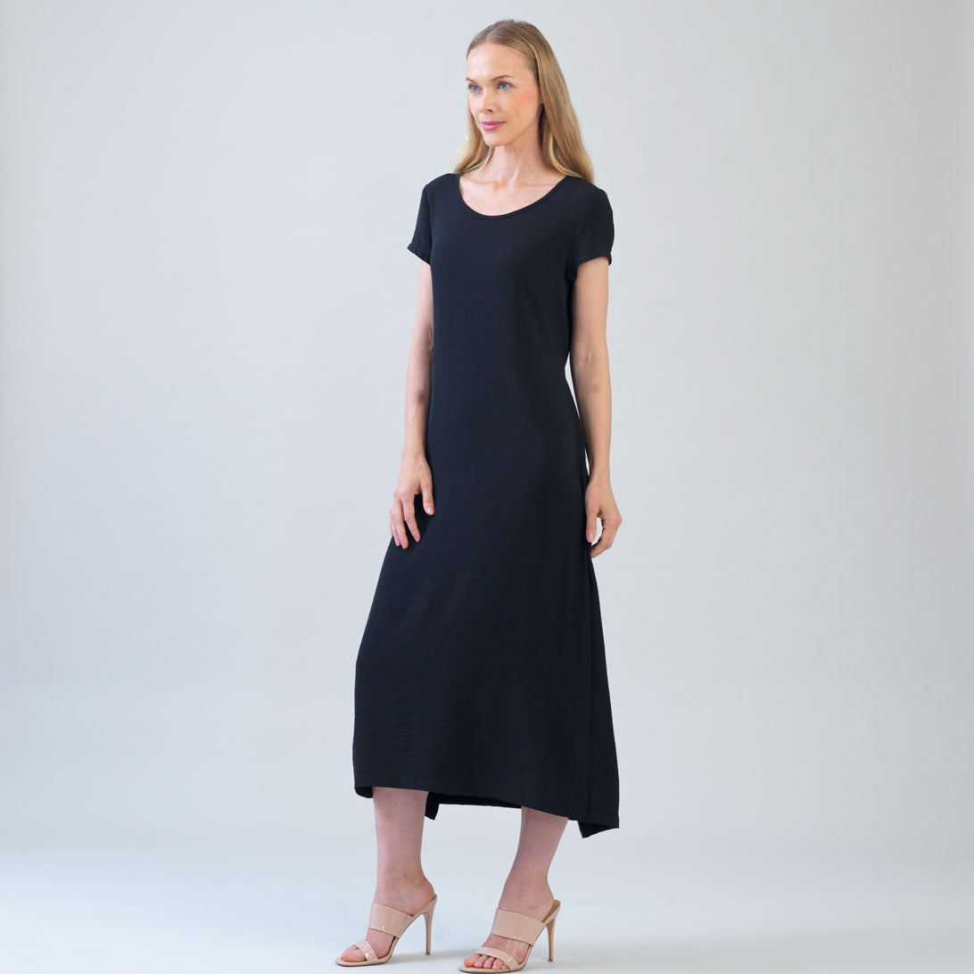 Soft Textured Rayon - Tie Wrap Overlay Midi Dress - Black - Final Sale! | Clara Sunwoo Deals