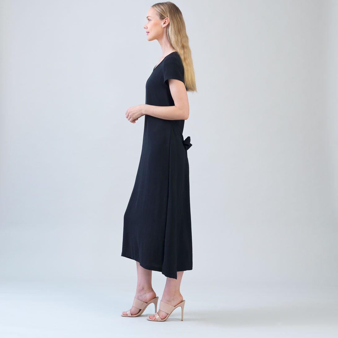 Soft Textured Rayon - Tie Wrap Overlay Midi Dress - Black - Final Sale! | Clara Sunwoo Deals