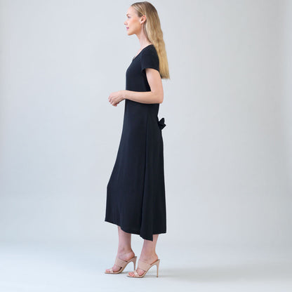 Soft Textured Rayon - Tie Wrap Overlay Midi Dress - Black - Final Sale! | Clara Sunwoo Deals