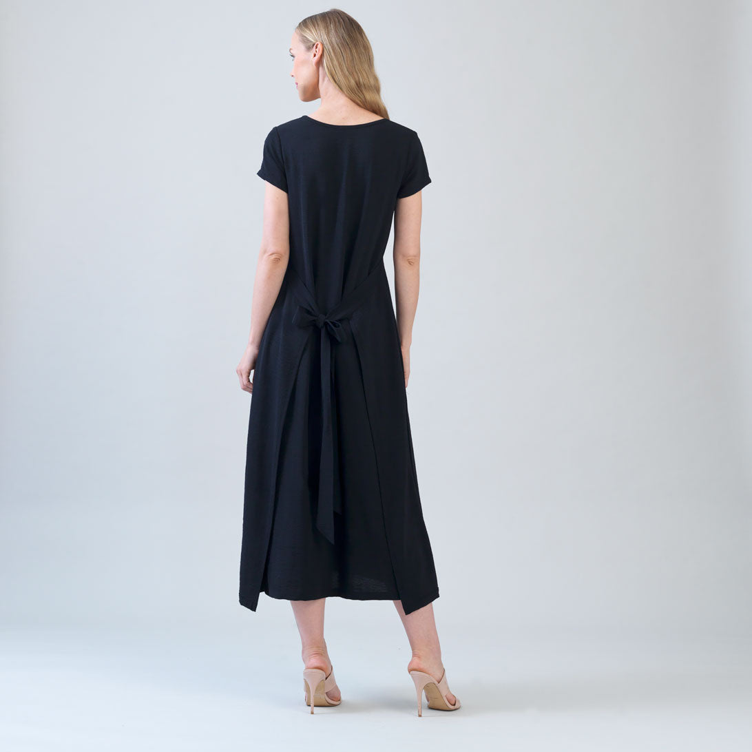 Soft Textured Rayon - Tie Wrap Overlay Midi Dress - Black - Final Sale! | Clara Sunwoo Deals