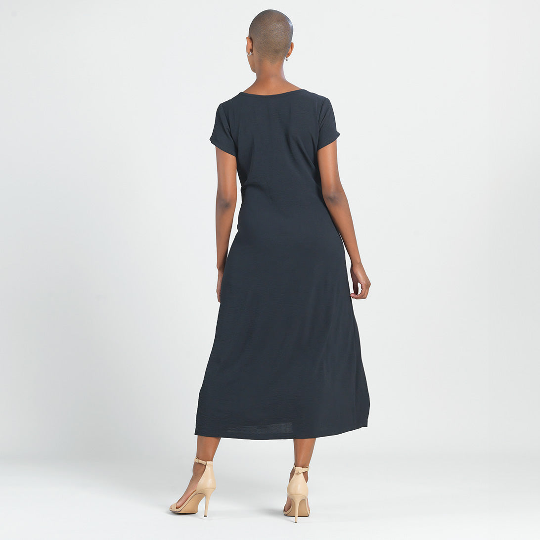 Soft Textured Rayon - Tie Wrap Overlay Midi Dress - Black - Final Sale! | Clara Sunwoo Deals