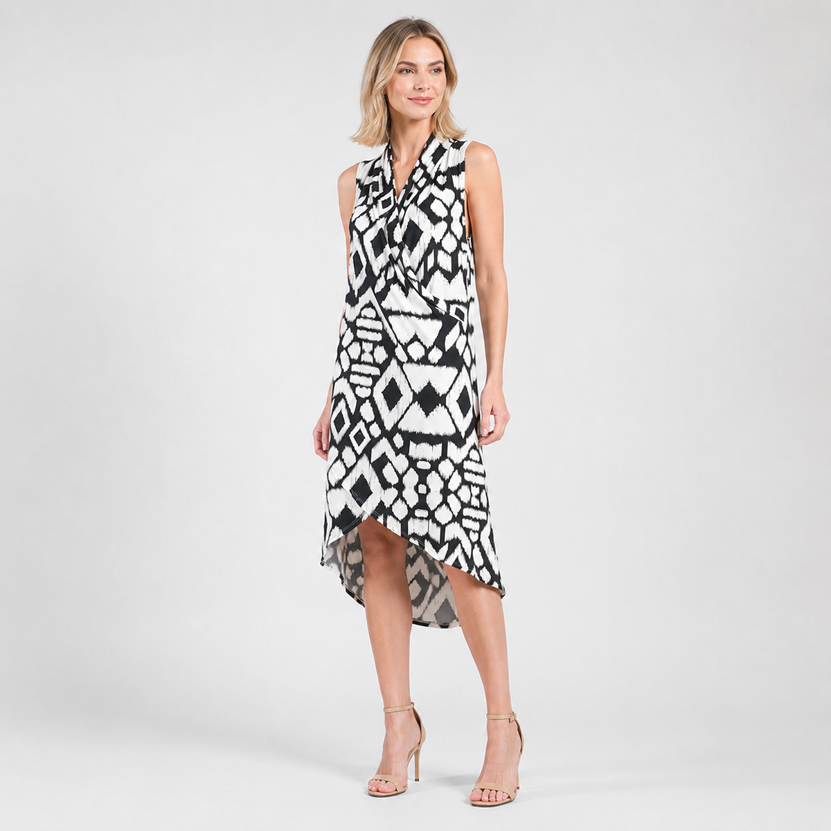 Crinkle Pleat Knit - Crossover Tulip Hem Dress - Aztec - Final Sale! | Clara Sunwoo Premium