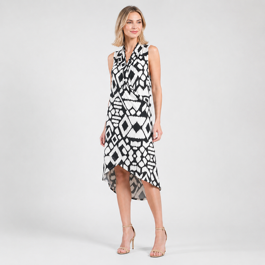 Crinkle Pleat Knit - Crossover Tulip Hem Dress - Aztec - Final Sale! | Clara Sunwoo Premium