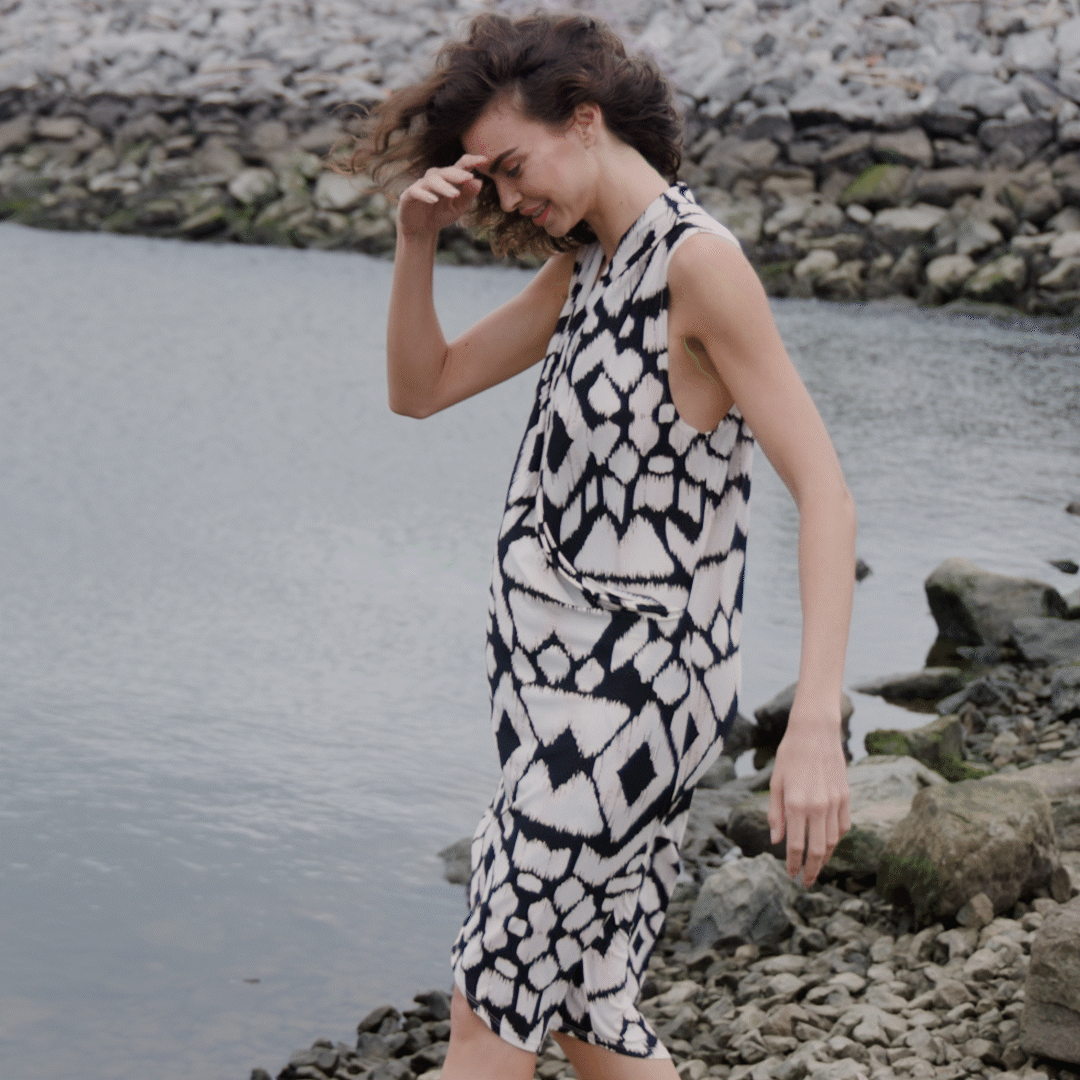 Crinkle Pleat Knit - Crossover Tulip Hem Dress - Aztec - Final Sale! | Clara Sunwoo Premium