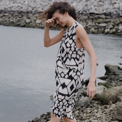 Crinkle Pleat Knit - Crossover Tulip Hem Dress - Aztec - Final Sale! | Clara Sunwoo Premium