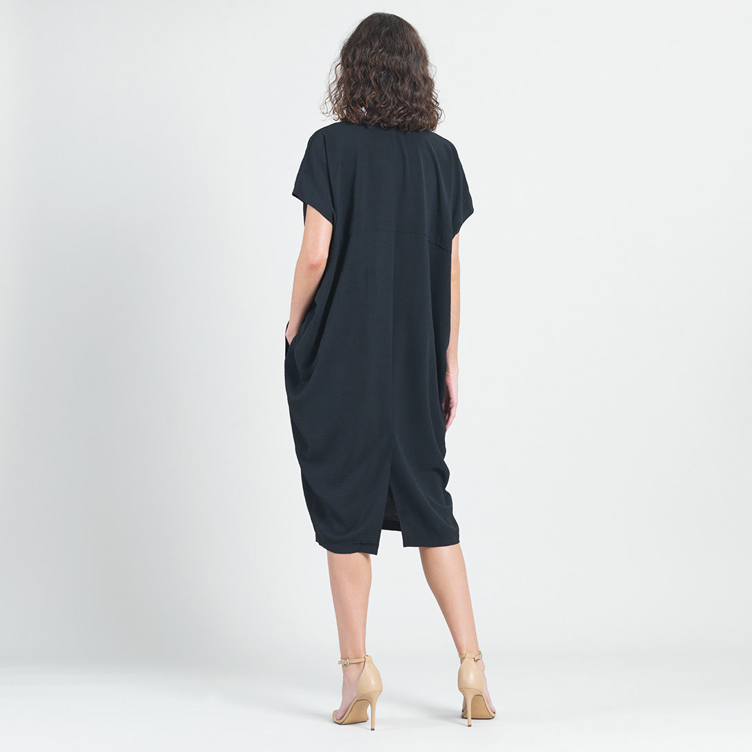 Textured Rayon - Caftan Pocket Dress - Black - Final Sale | Clara Sunwoo Essential