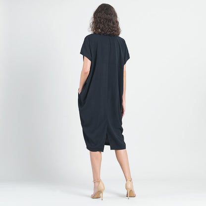 Textured Rayon - Caftan Pocket Dress - Black - Final Sale | Clara Sunwoo Essential