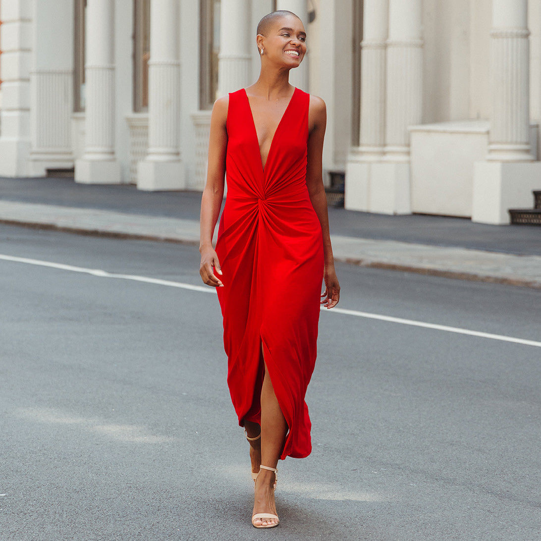 Center Slit Maxi Dress - Red - Final Sale! | Clara Sunwoo Quality