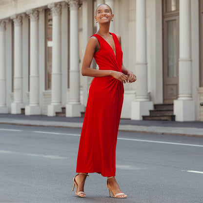 Center Slit Maxi Dress - Red - Final Sale! | Clara Sunwoo Quality