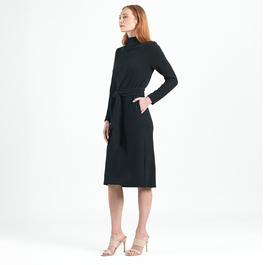 Chunky Ribbed - Tie Waist Pocket Midi Sweater Dress - Black - Final Sale! | Clara Sunwoo Quality