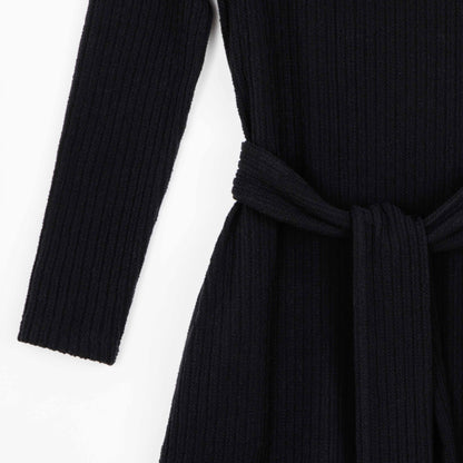 Chunky Ribbed - Tie Waist Pocket Midi Sweater Dress - Black - Final Sale! | Clara Sunwoo Quality