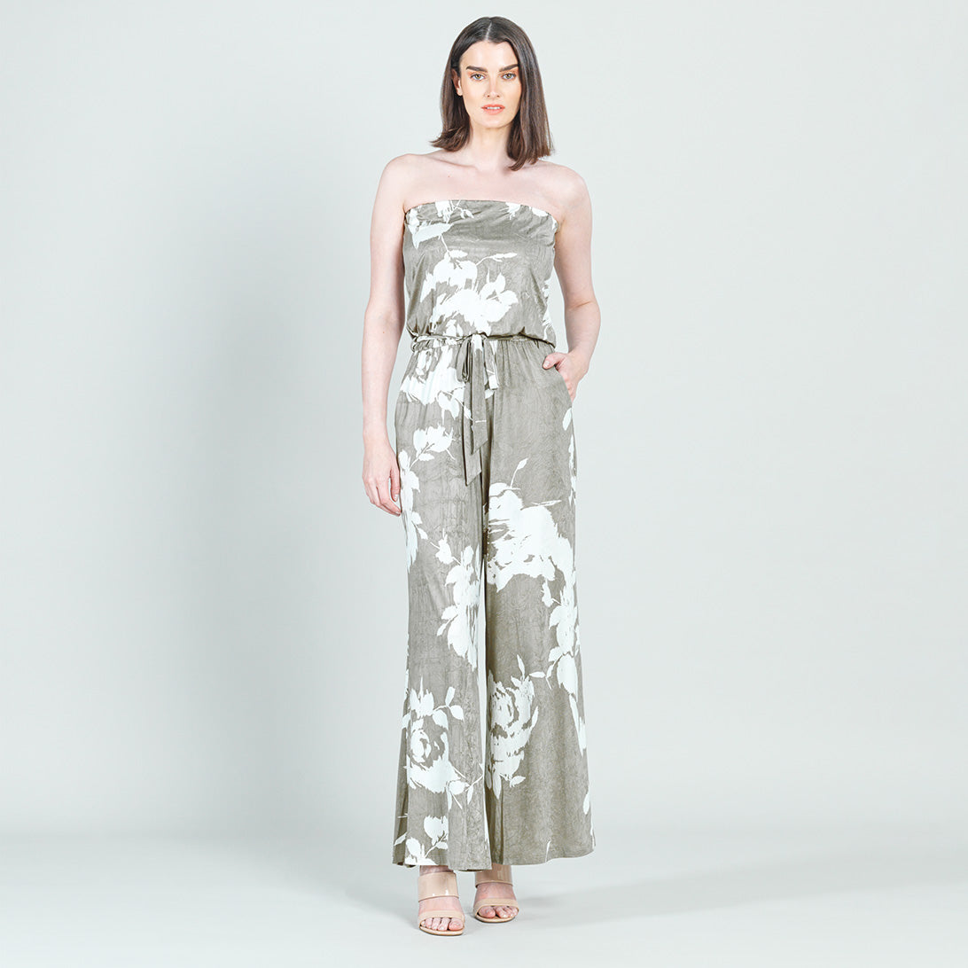Crush Silk Knit - Tube Top Pocket Jumpsuit - Dreamy Floral-Taupe - Final Sale! | Clara Sunwoo New