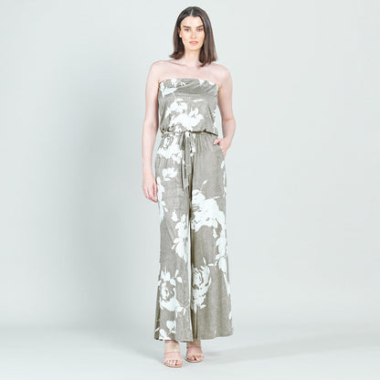 Crush Silk Knit - Tube Top Pocket Jumpsuit - Dreamy Floral-Taupe - Final Sale! | Clara Sunwoo New