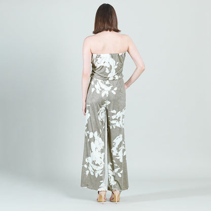 Crush Silk Knit - Tube Top Pocket Jumpsuit - Dreamy Floral-Taupe - Final Sale! | Clara Sunwoo New
