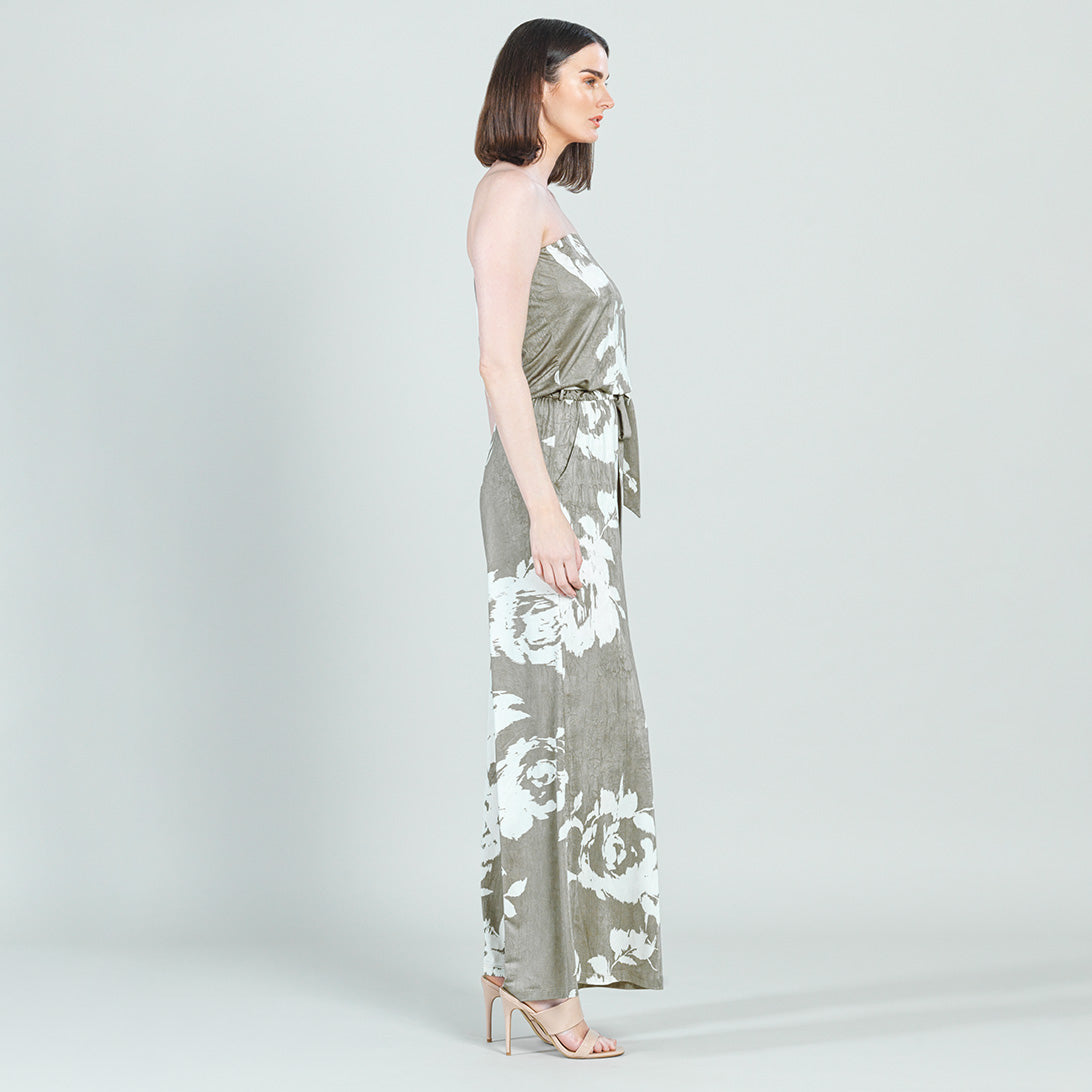 Crush Silk Knit - Tube Top Pocket Jumpsuit - Dreamy Floral-Taupe - Final Sale! | Clara Sunwoo New