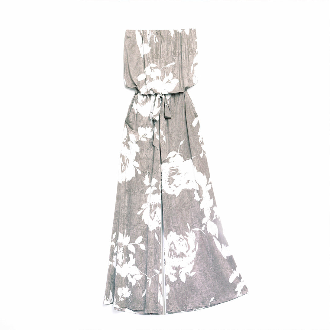 Crush Silk Knit - Tube Top Pocket Jumpsuit - Dreamy Floral-Taupe - Final Sale! | Clara Sunwoo New