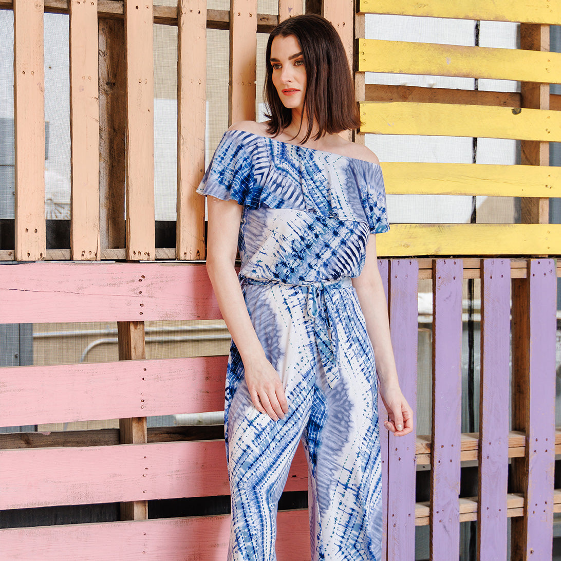 Ruffle Off Shoulder Pocket Jumpsuit - Acid Wash - Final Sale! | Clara Sunwoo Essential
