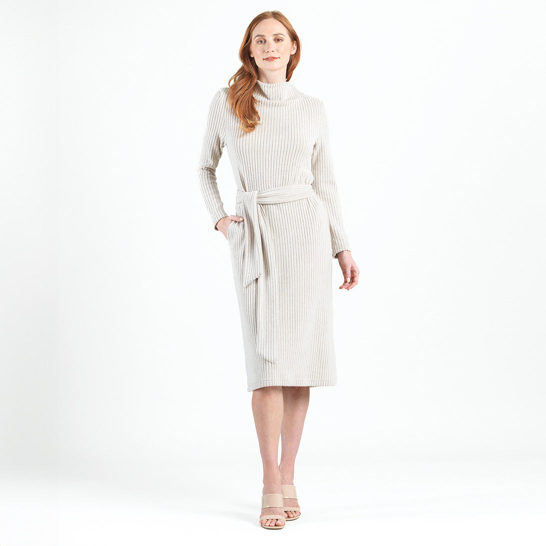 Chunky Ribbed - Tie Waist Pocket Midi Sweater Dress - Sand - Final Sale! | Clara Sunwoo Deals