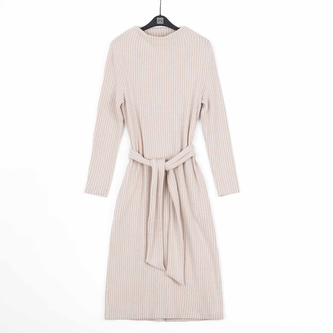 Chunky Ribbed - Tie Waist Pocket Midi Sweater Dress - Sand - Final Sale! | Clara Sunwoo Deals