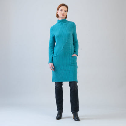 Chunky Ribbed - Tunic Pocket Sweater Dress - Teal - Final Sale! | Clara Sunwoo Signature
