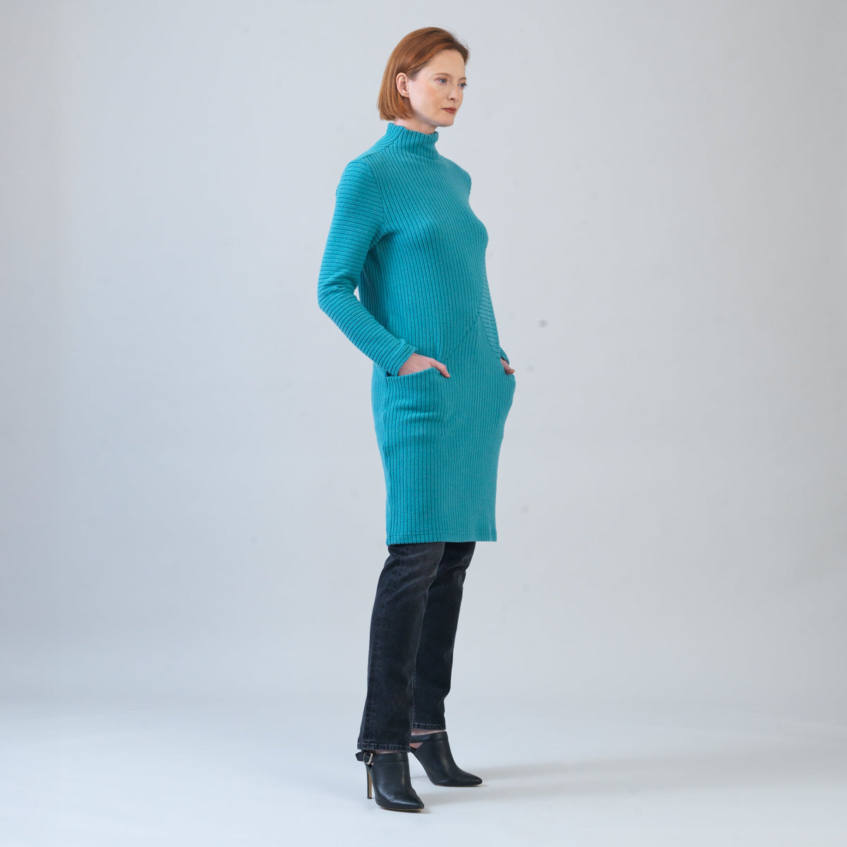 Chunky Ribbed - Tunic Pocket Sweater Dress - Teal - Final Sale! | Clara Sunwoo Signature
