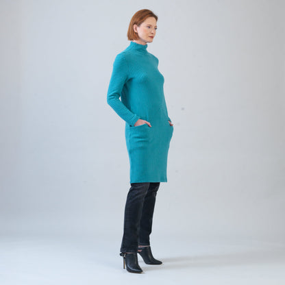 Chunky Ribbed - Tunic Pocket Sweater Dress - Teal - Final Sale! | Clara Sunwoo Signature
