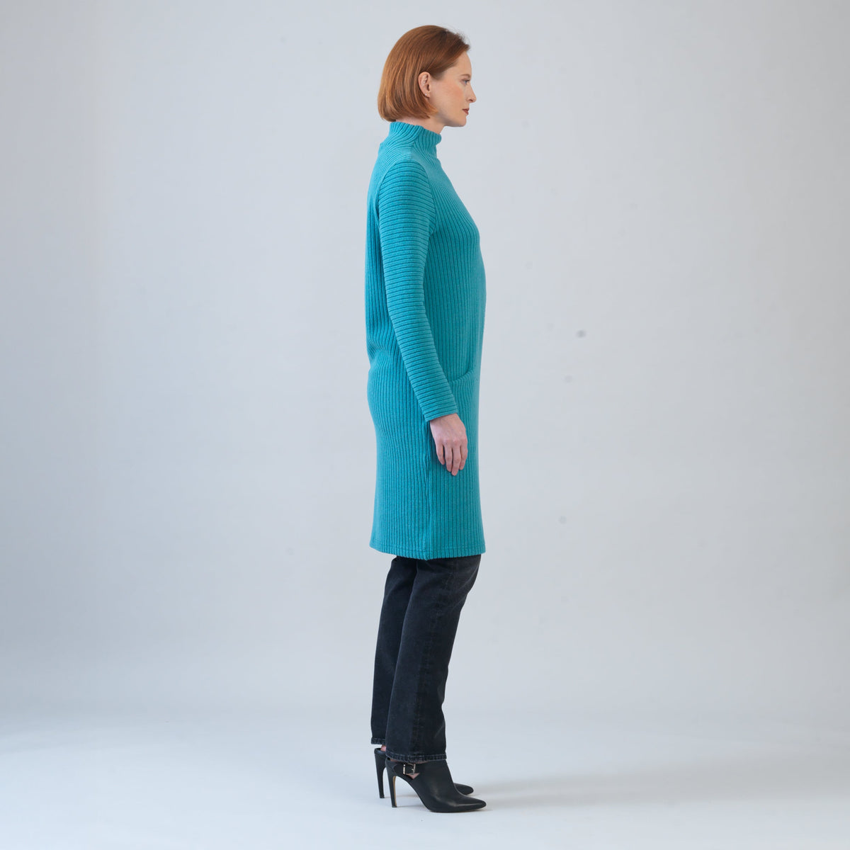 Chunky Ribbed - Tunic Pocket Sweater Dress - Teal - Final Sale! | Clara Sunwoo Signature