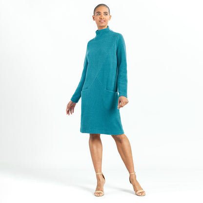 Chunky Ribbed - Tunic Pocket Sweater Dress - Teal - Final Sale! | Clara Sunwoo Signature