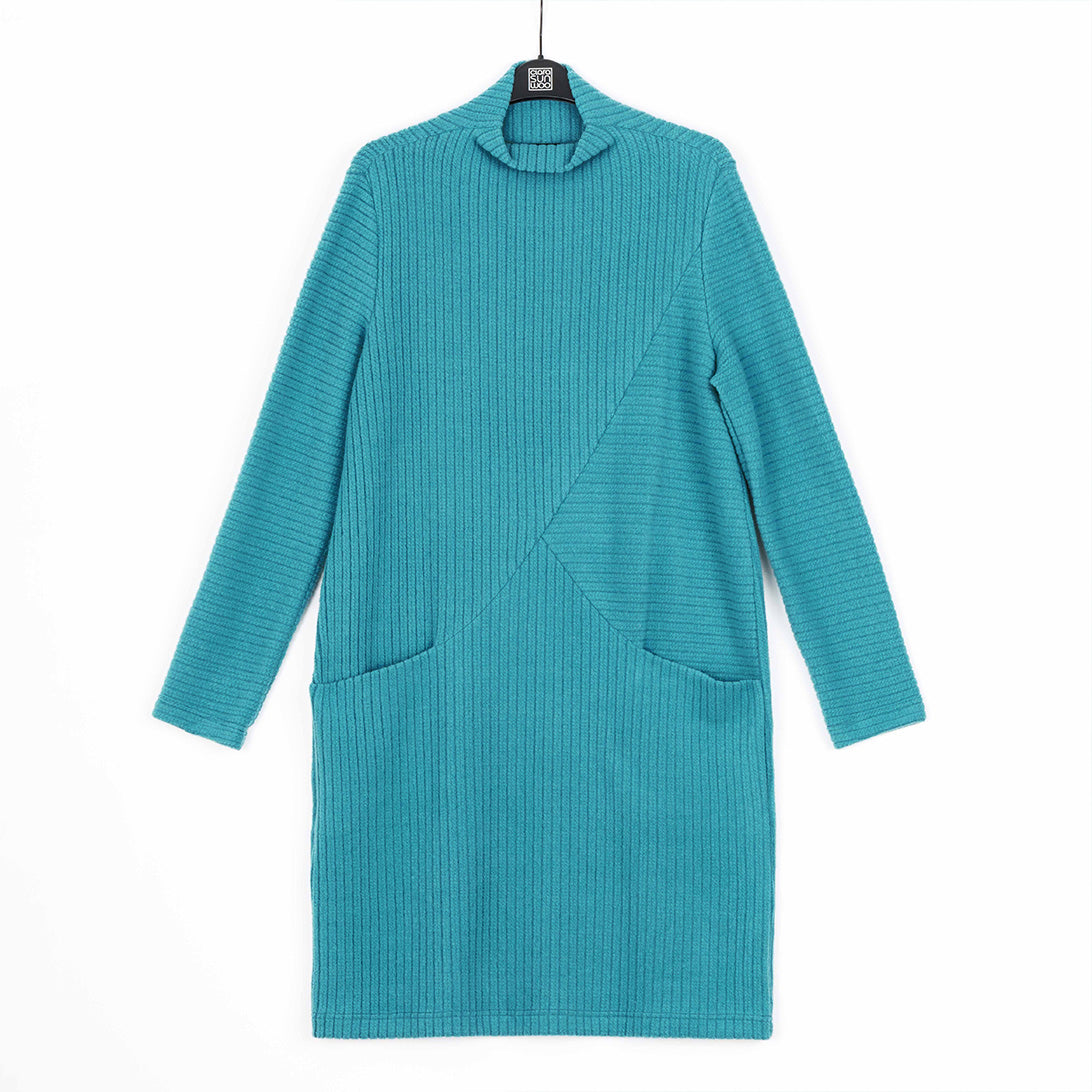 Chunky Ribbed - Tunic Pocket Sweater Dress - Teal - Final Sale! | Clara Sunwoo Signature