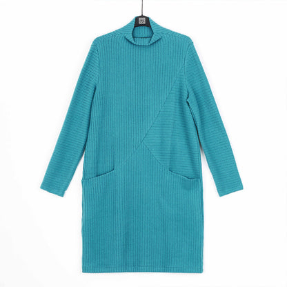 Chunky Ribbed - Tunic Pocket Sweater Dress - Teal - Final Sale! | Clara Sunwoo Signature