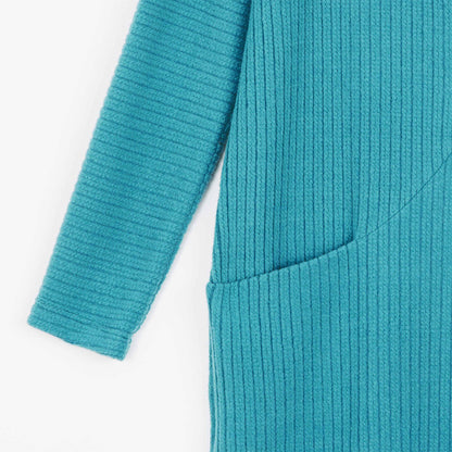 Chunky Ribbed - Tunic Pocket Sweater Dress - Teal - Final Sale! | Clara Sunwoo Signature