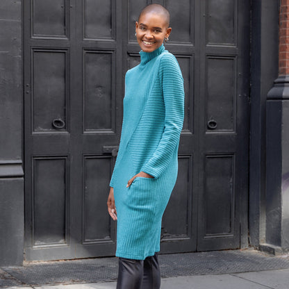 Chunky Ribbed - Tunic Pocket Sweater Dress - Teal - Final Sale! | Clara Sunwoo Signature